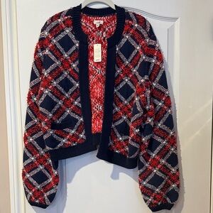 BNWT Aerie Red and Navy Plaid Cardigan-M